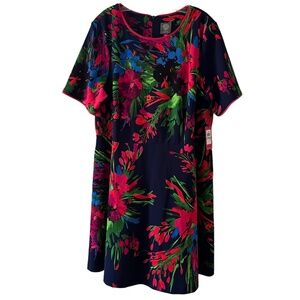 Vince Camuto Navy Floral Midi Dress with Pink, Green & Blue